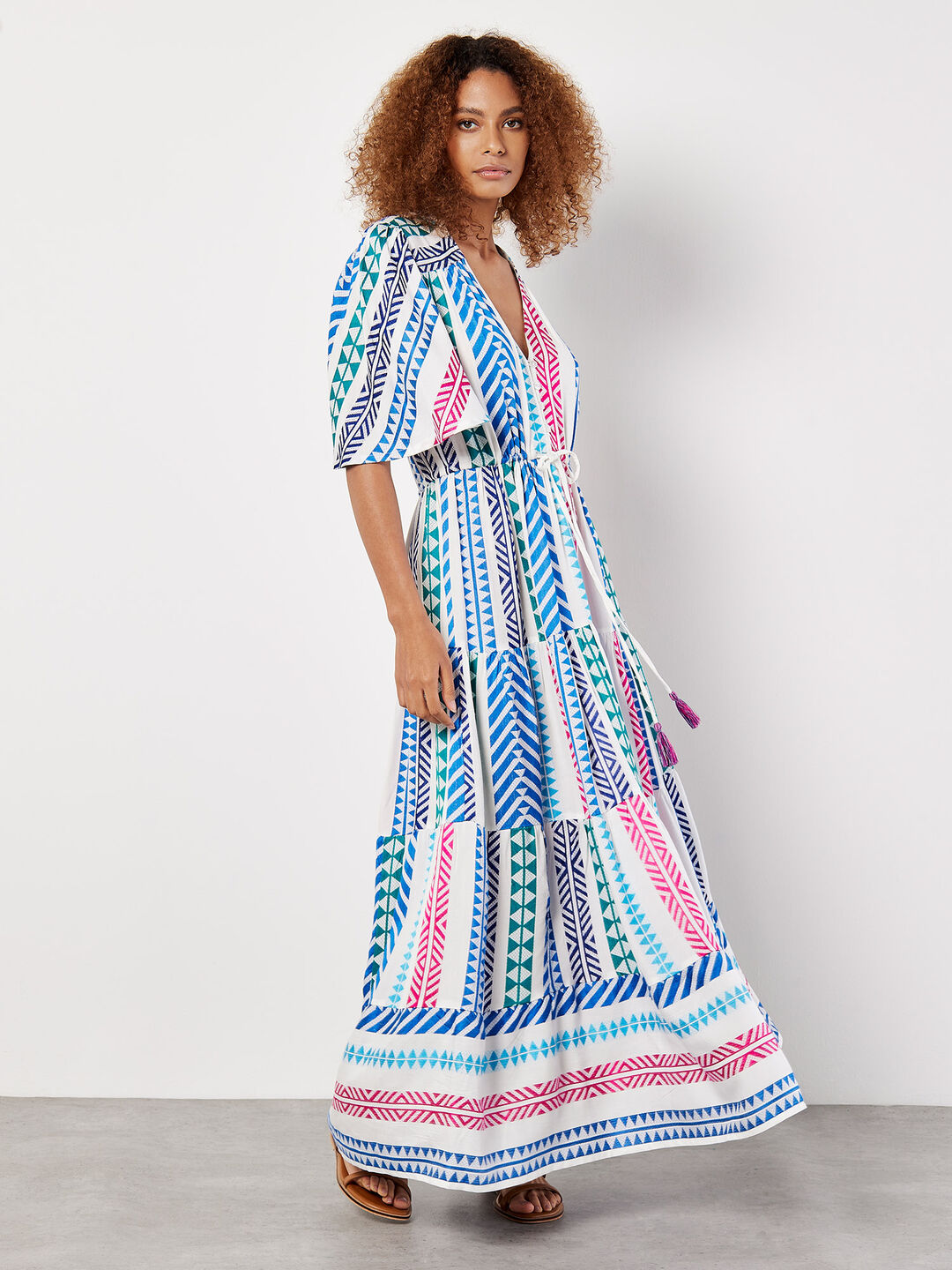 Image of Geo Stripe Tiered Maxi Dress