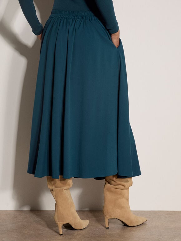 Brushed Twill A-Line Midi Skirt, Teal, large