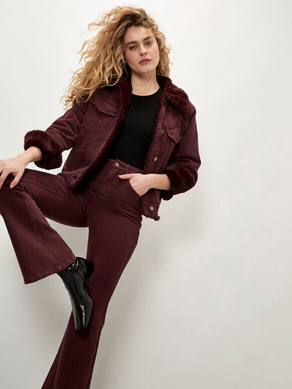 Lulu Mid-Rise Flared Jeans, Burgundy, large