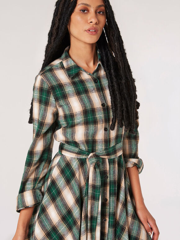 Check Shirt Skater Mini Dress, Green, large