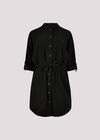 Drawstring Shirt Mini Dress, Black, large