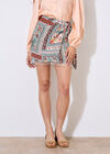 Tropical Print Beaded Wrap Mini Skirt, Mint, large