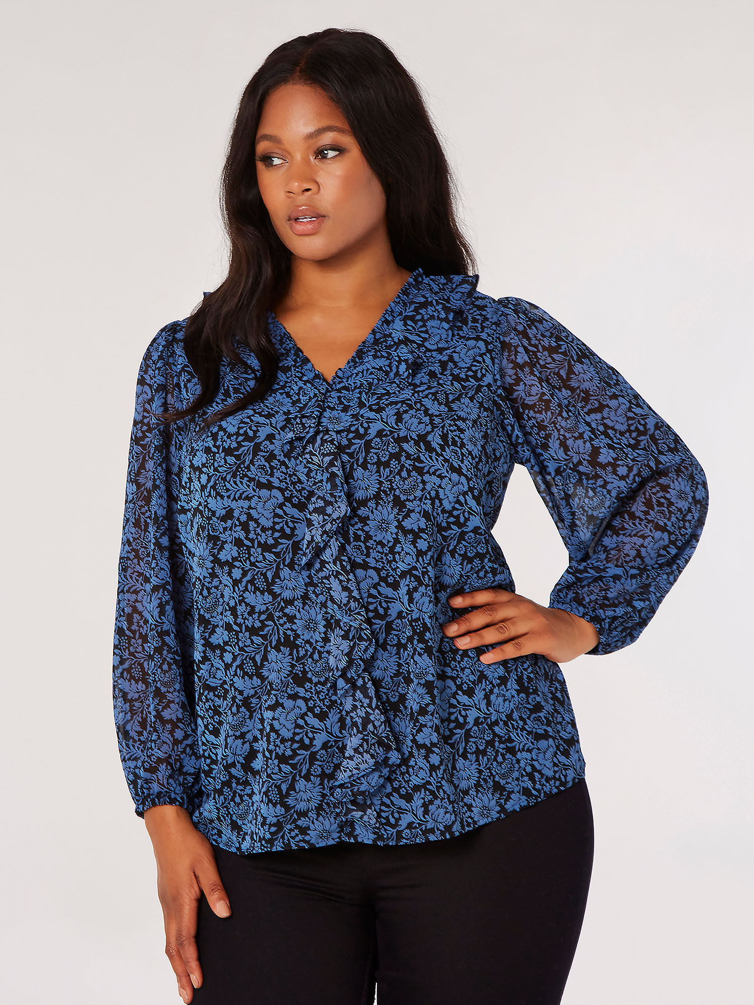 Grey ruffle hot sale blouse