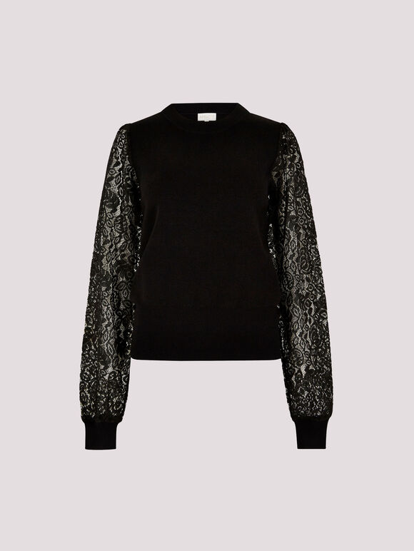 Lace Sleeve Jumper, Black, large