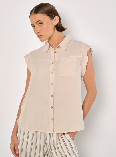 Ruffle Sleeve Soft Slub Blouse