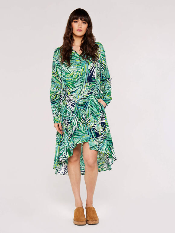 High-Low Tropical Mini Dress, Navy, large
