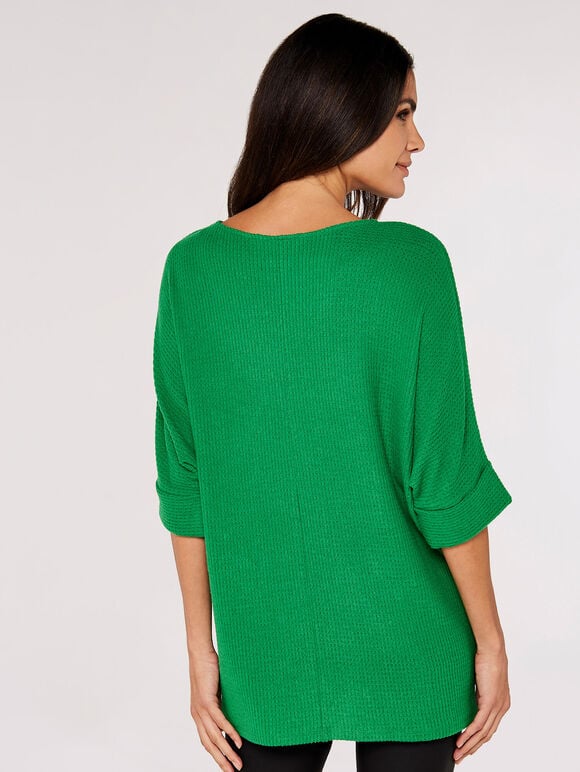 Waffle Knit Top, Green, large