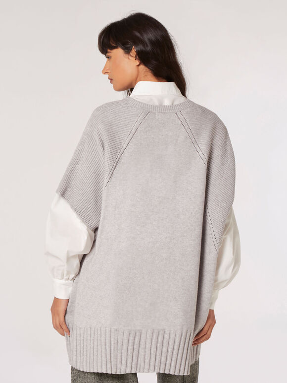 Oversized Poncho Jumper, Grey, large