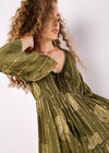 Paisley Shimmer Mini Dress, Khaki, large