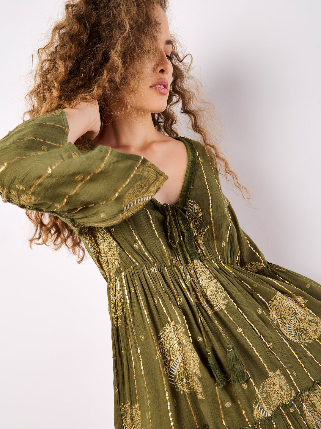 Paisley Shimmer Mini Dress Apricot Clothing