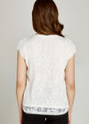 White Sheer Crinkle Crochet Trim Top, White, large