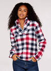 Graphic Check Zipped Fleece Jumper, Red, large