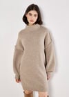 Oversized Fluffy Knit Jumper Mini Dress, Stone, large