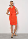Textured Cotton Button Down Mini Dress, Orange, large