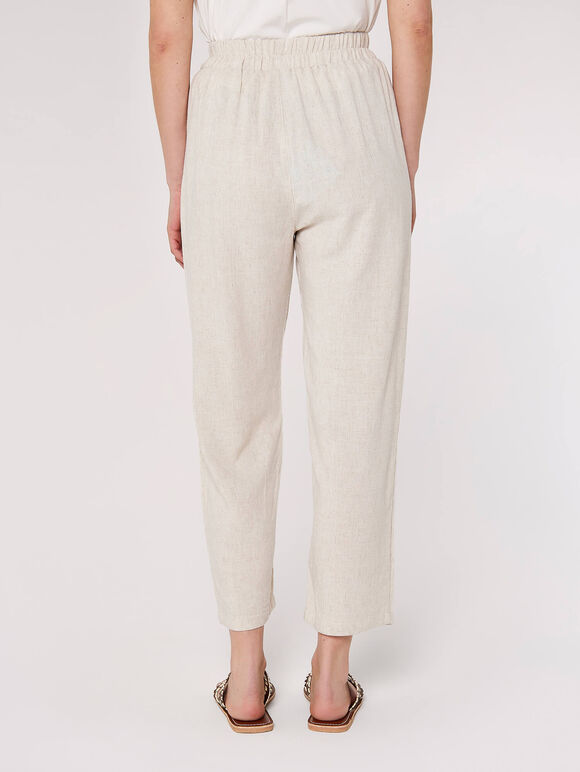 Linen Blend Cropped Trousers, Stone, large