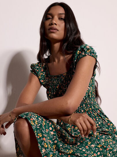 Garden Floral Milkmaid Midi Dress