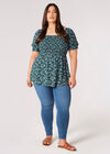 Curve Daisy Floral Milkmaid Top, Green, large