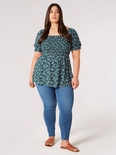 Curve Daisy Floral Milkmaid Top