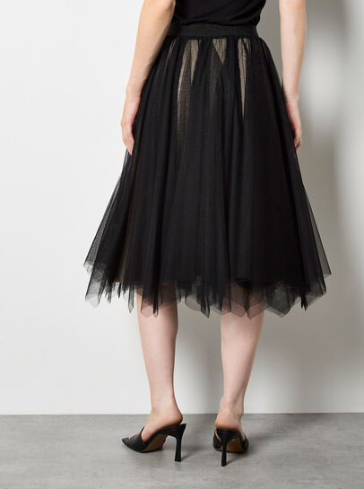 Reversible Tulle Stripe Knit Midi Skirt