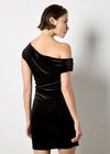 One-Shoulder Velvet Bodycon Mini Dress, Black, large