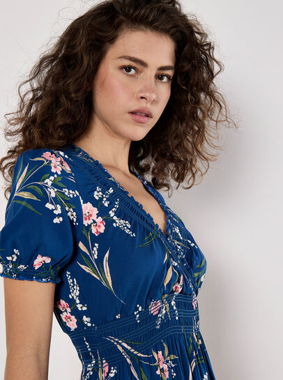 Watercolour Floral Smocked Maxi Dress