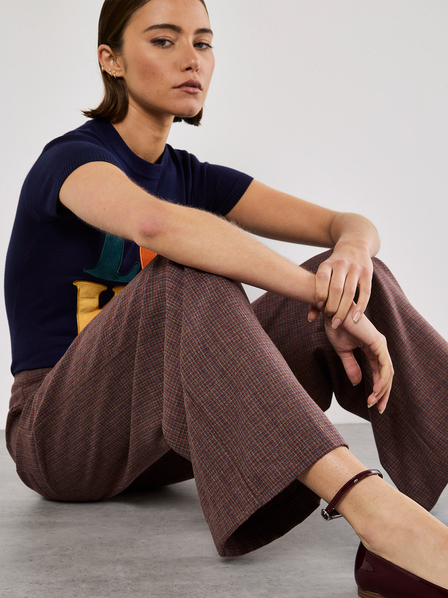 Mini Check Wide Leg Trousers | Apricot Clothing