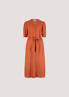 Button Down Linen Blend Midi Dress, Orange, large