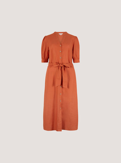 Button Down Linen Blend Midi Dress