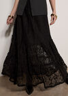 Cotton-Blend Lace Tiered Midi Skirt, Black, large