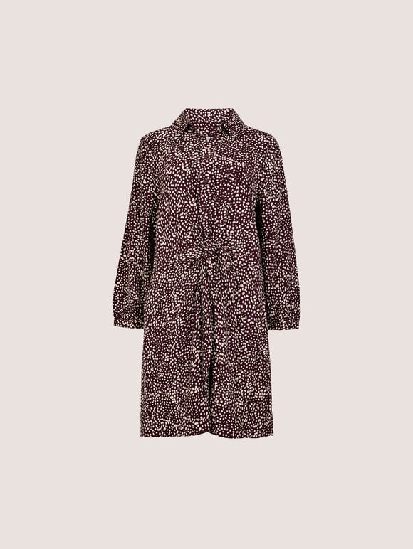 Irregular Spot Crepe Shirt Mini Dress, Burgundy, large