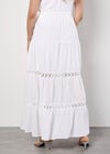 Tiered Crochet Insert Maxi Skirt, White, large