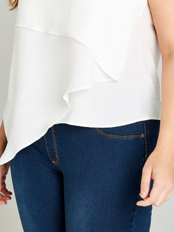 Frilled Sleeveless Top +, Cream, large