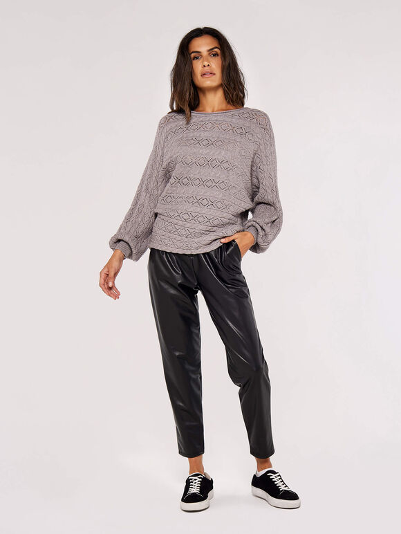 Pointelle Batwing Jumper, Grey, large