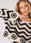 Crochet Chevron Bell Sleeve Top, Black, large
