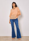 Embroidered Cotton Mesh Blouse, Peach, large