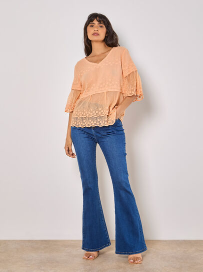 Embroidered Cotton Mesh Blouse