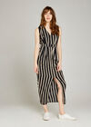Black Stripe Crepe Maxi Dress, Black, large