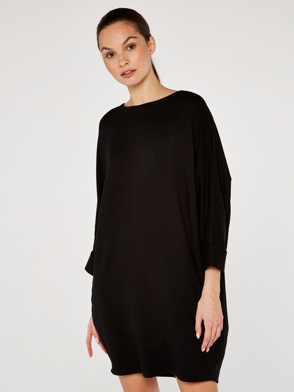 Jersey Cocoon Dress, Black, large