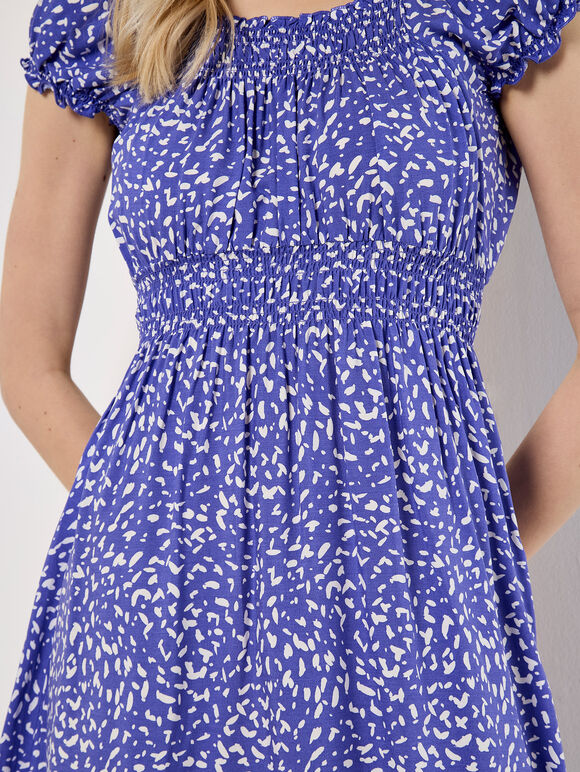 Brush Spot Milkmaid Midi Dress, Purple, large