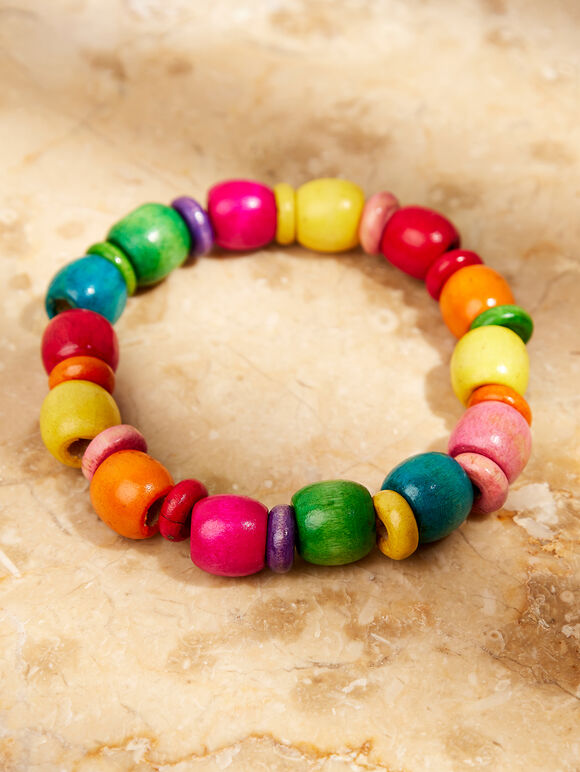 Colourful Wooden Bead Bracelet, Assorted, large