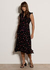 Ditsy Floral Ruffle Midi Dress, Black, large