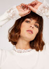 Lace Trim Ribbed Jumper, Cream, large