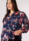 Curve Watercolour Floral Chiffon Blouse, Navy, large