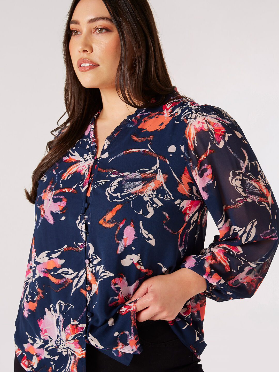 Image of Curve Watercolour Floral Chiffon Blouse