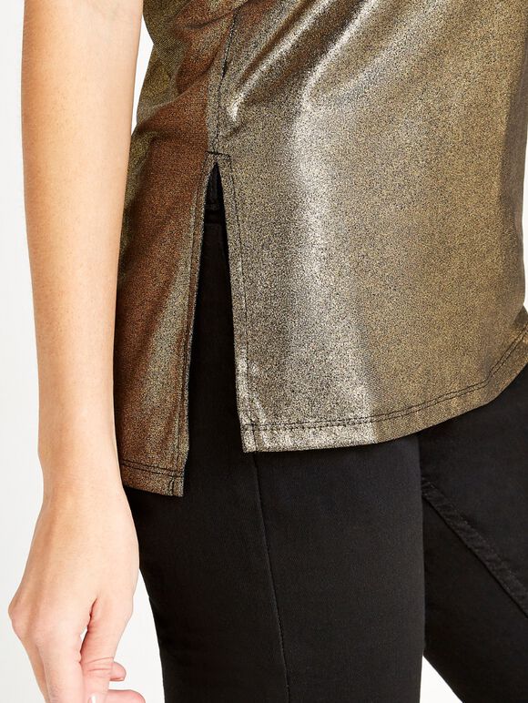Gold Metallic V-Neck Cami , Yellow, large