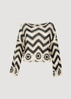 Crochet Chevron Bell Sleeve Top, Black, large