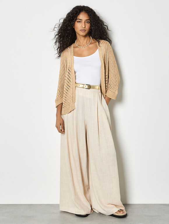 Gold Shimmer Open Knit Cardigan, Mustard, large