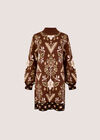 Folk Floral Mini Jumper Dress, Brown, large