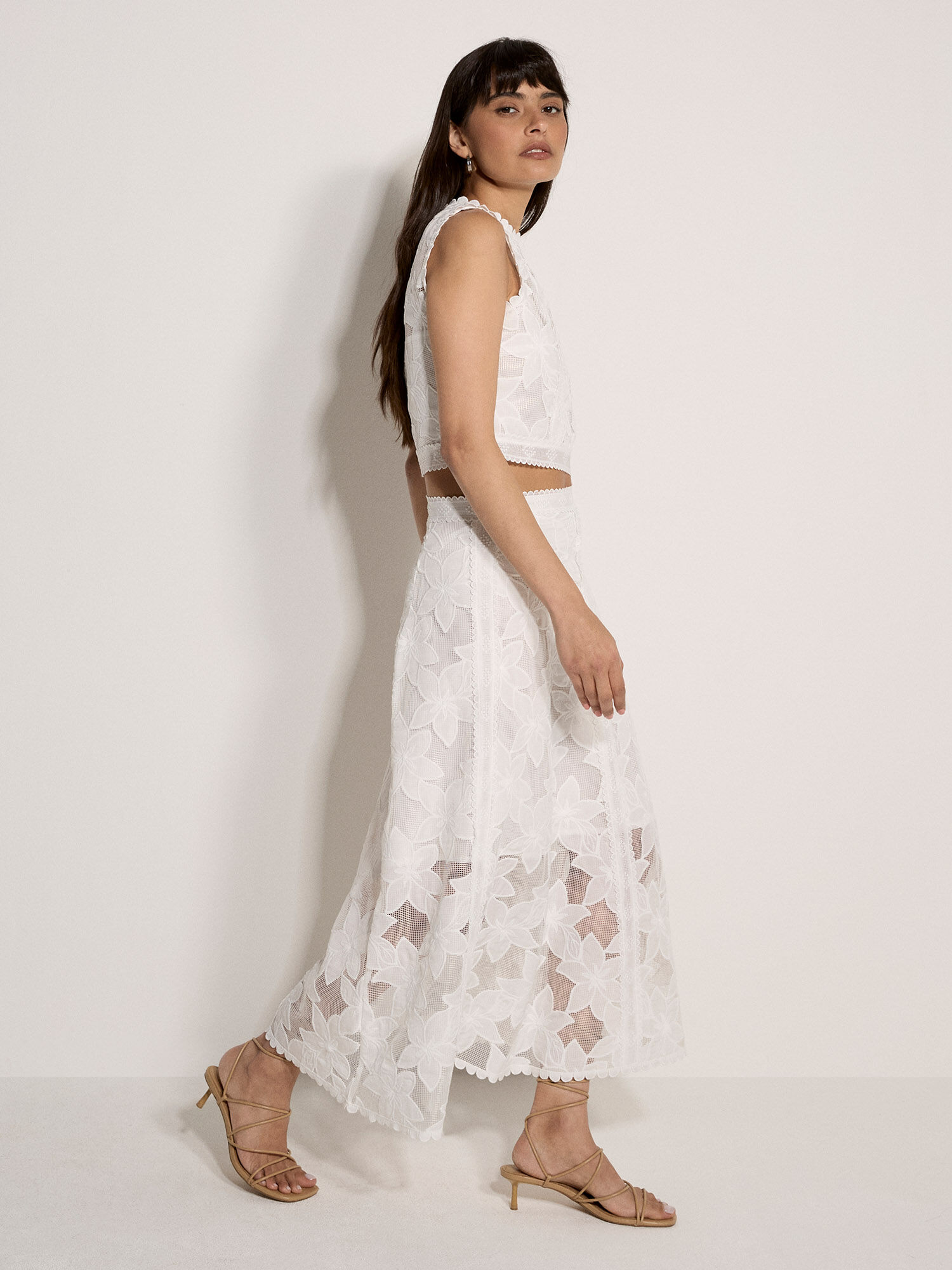 Floral Mesh Lace Midi Skirt | Apricot Clothing