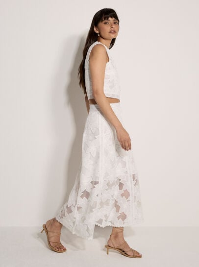 Floral Mesh Lace Midi Skirt